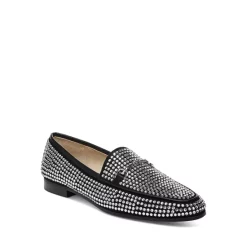 Outlet 🎁 Sam Edelman 👩 Women's Loraine Glitz Embellished Loafer Flats Black Fabric 🌟
