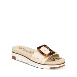 Wholesale 👍 Sam Edelman 👩 Women's Ariane Slip On Buckled Wedge 🩴 Sandals Black Leather 🥰