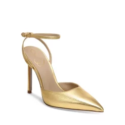 Coupon ⭐ Sam Edelman 👩 Women's Avril Ankle Strap Pointed Toe High Heel Pumps Gold 😍