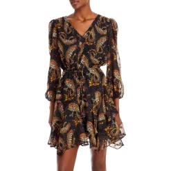 Cheap 😉 Sam Edelman V Neck Paisley Print 👗 Dress Black Multi 🧨