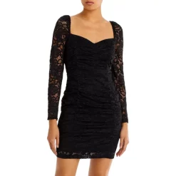 Outlet 🥰 Sam Edelman Ruched Lace Mini 👗 Dress Black 👏