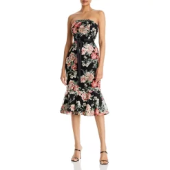 Deals 😀 Sam Edelman Vintage Floral Embroidered Midi 👗 Dress Black Multi ❤️